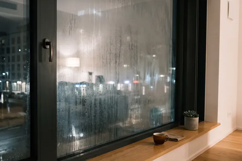 Ventana empañada con condensación
